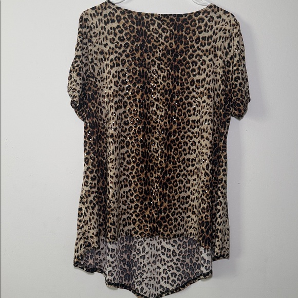 Wilde Women’s Leopard Print Sequin Open Short Sleeve Top Plus Size 2X - Picture 4 of 8